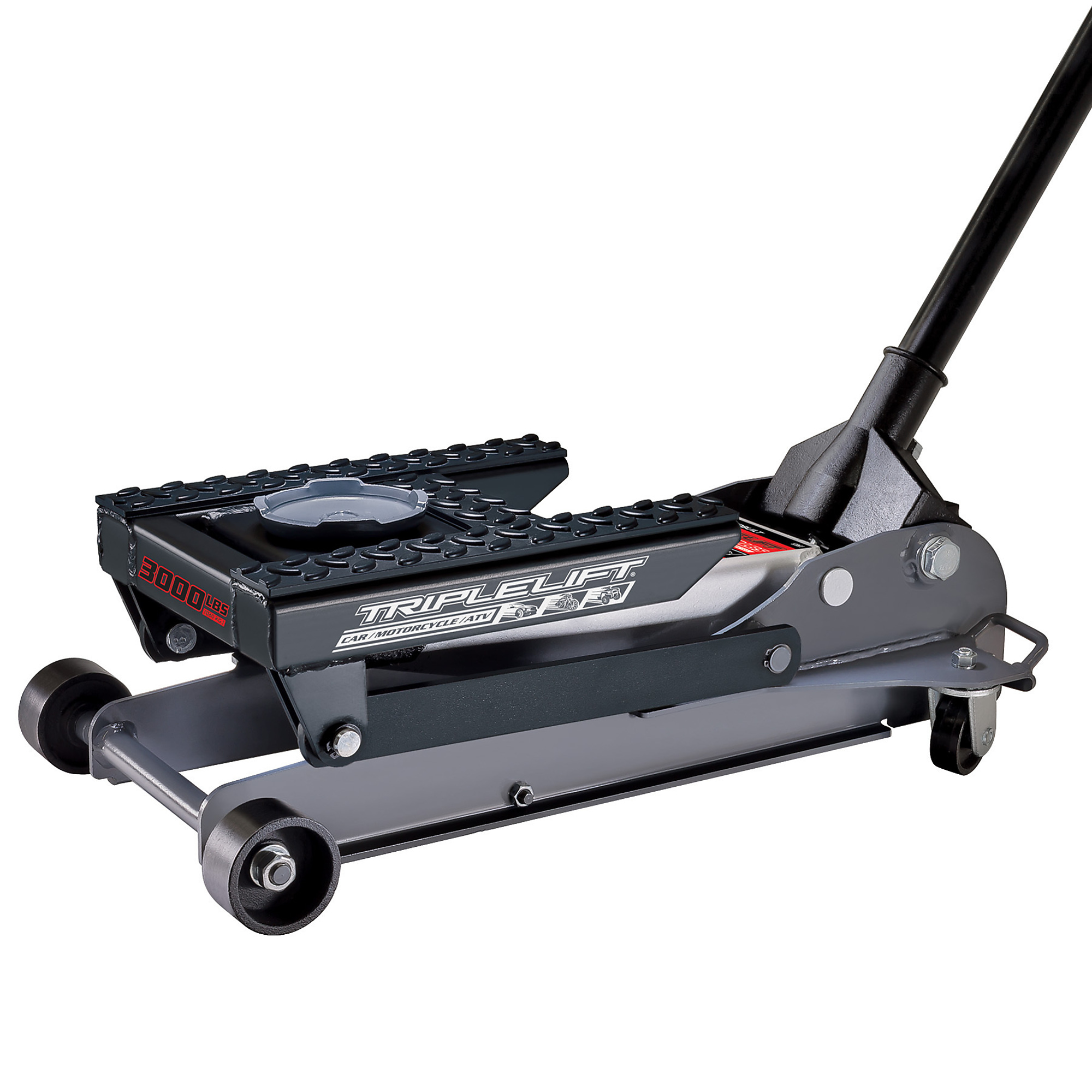 Powerbuilt, 1.5 Ton Triple Lift Floor Jack, Lift Capacity 1.5 Tons, Max. Lift Height 17 in, Model# 620622E
